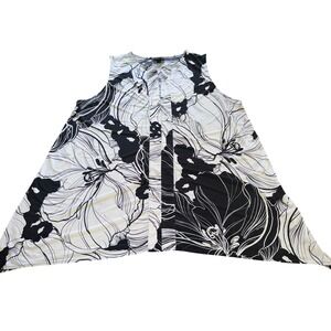 Worthington Womens XL Grey Black Floral Sharkbite Hem Sleeveless Tank Top Blouse
